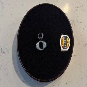 Fossil Silver and Pave Stone “O” Charm